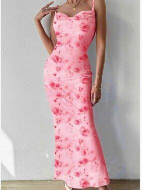 Summer Floral Spaghetti Strap Maxi Dress Stretch Sexy Bodycon Dress- worn once